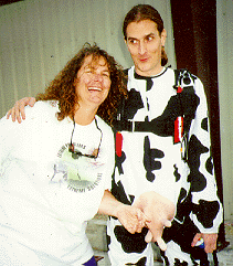 Kathy with me ready to jump as a cow